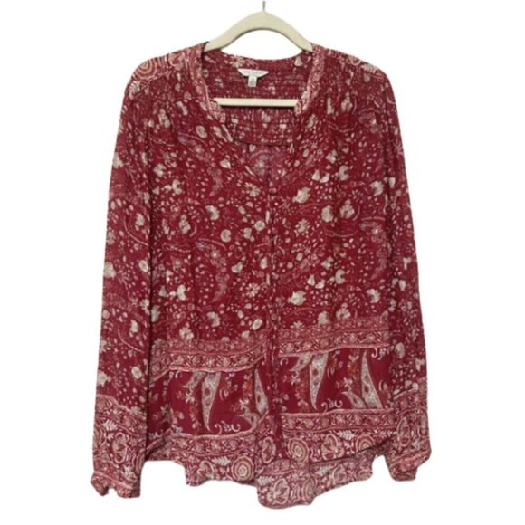 Lucky Brand size L floral paisley relaxed fit button front peasant blouse EUC - Picture 1 of 7